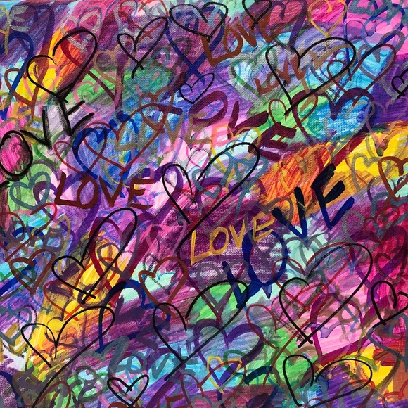 HANDCRAFTED VIBRANT GRAFFITI HEARTS & LOVE POP ART MULTICOLOR - Picture 4 of 8